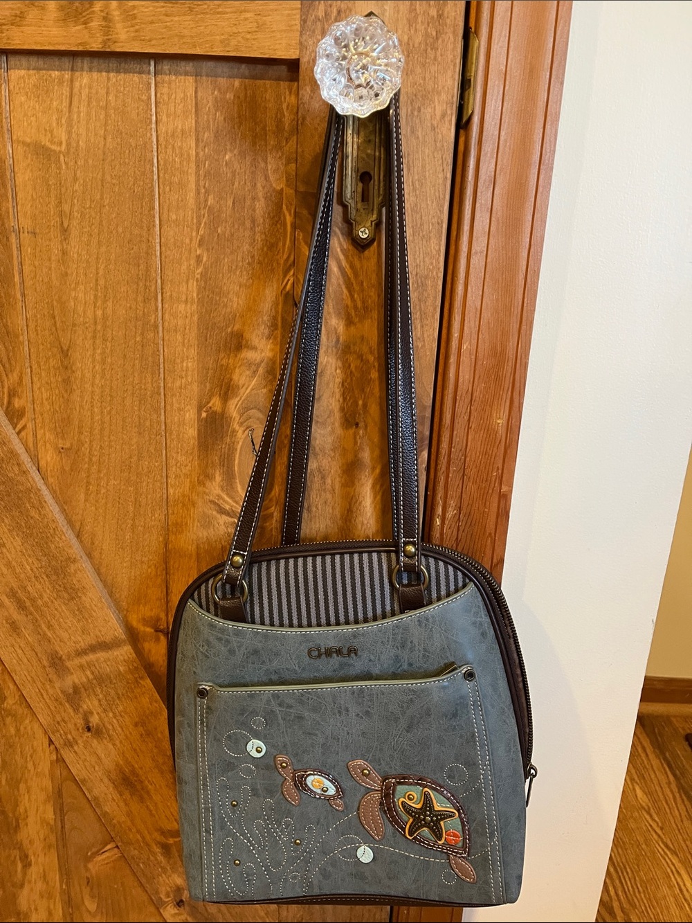 Chala Slate Blue Sea Turtle Embroidered Backpack